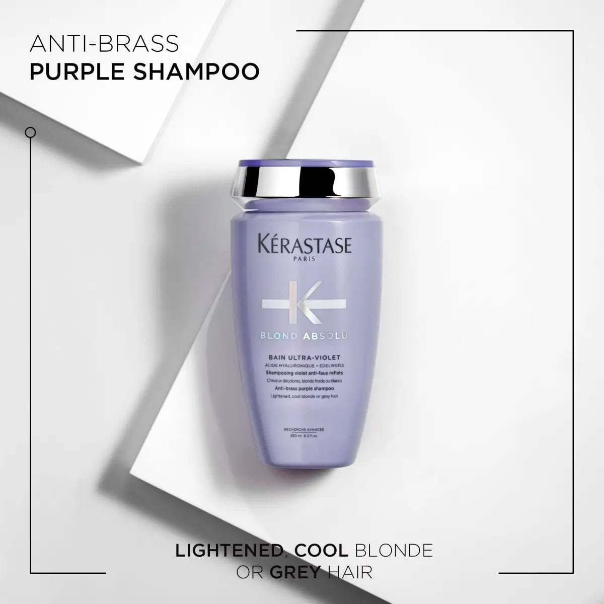 Purple Kérastase anti-brass shampoo for cool blonde or grey hair in color-depositing shampoos