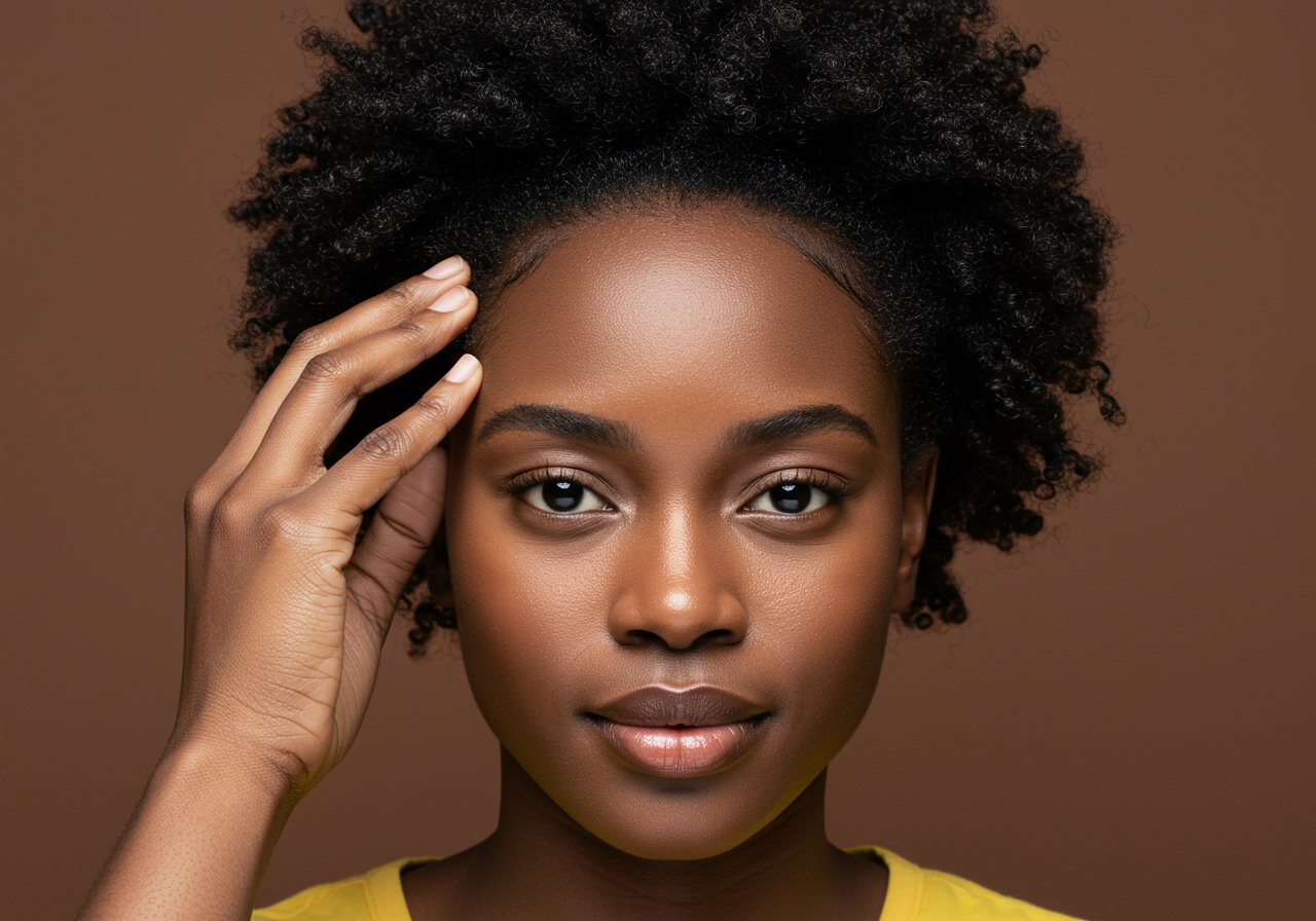 Close-up of a healthy scalp on a South African woman, highlighting the importance of scalp care for healthy hair growth.