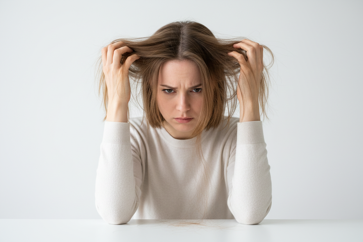 Woman experiencing stress-related hair loss and telogen effluvium in South Africa - Partners Hair