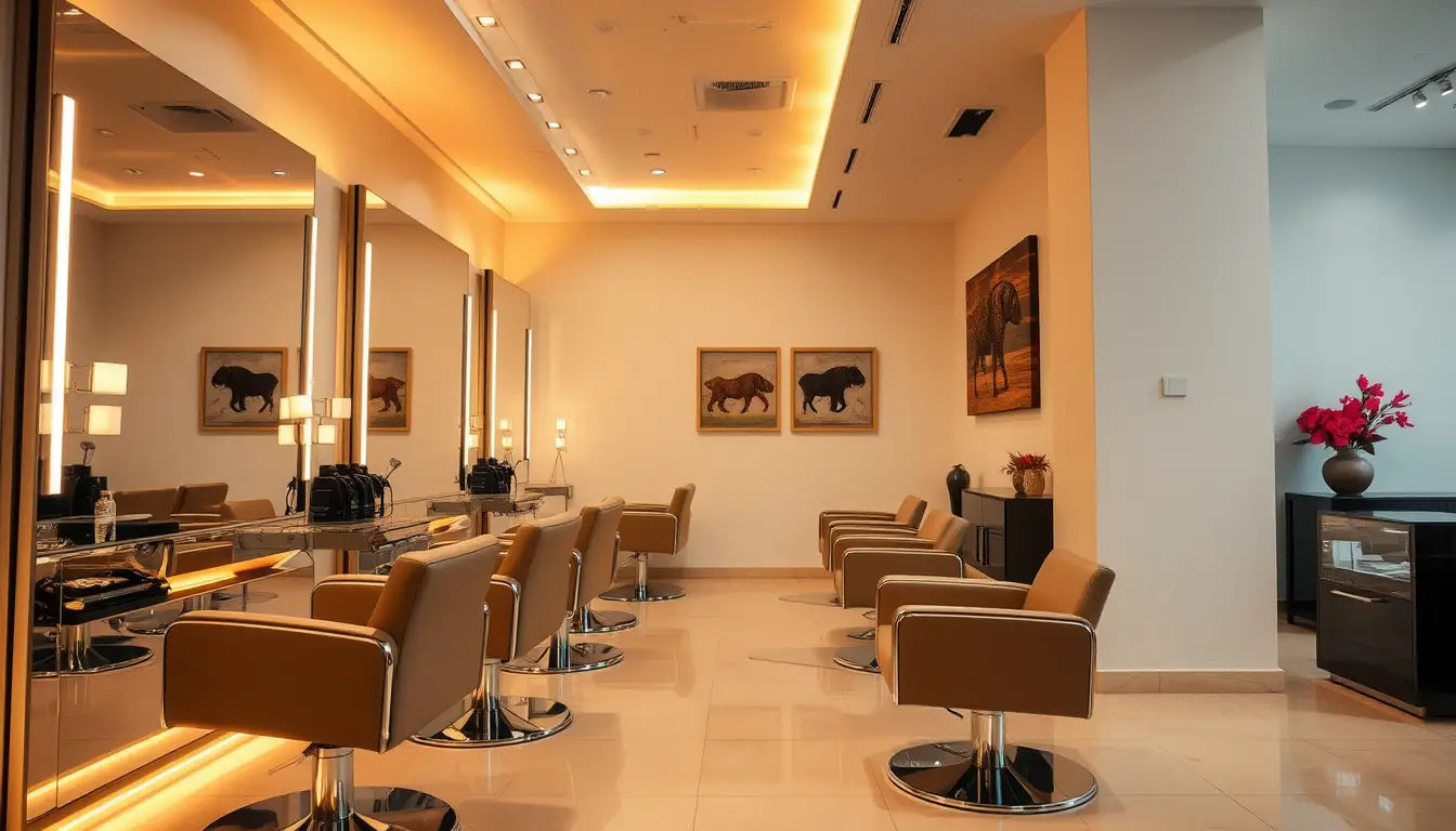 Stylish interior of Partners Hair Design, a premier Cape Town hair salon with mirrors and chairs.