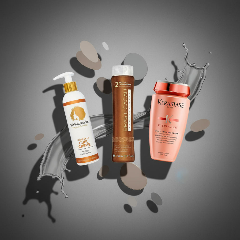 Anti frizz hair products including anti frizz serum, shampoo and conditioner for smooth, frizz-free hair