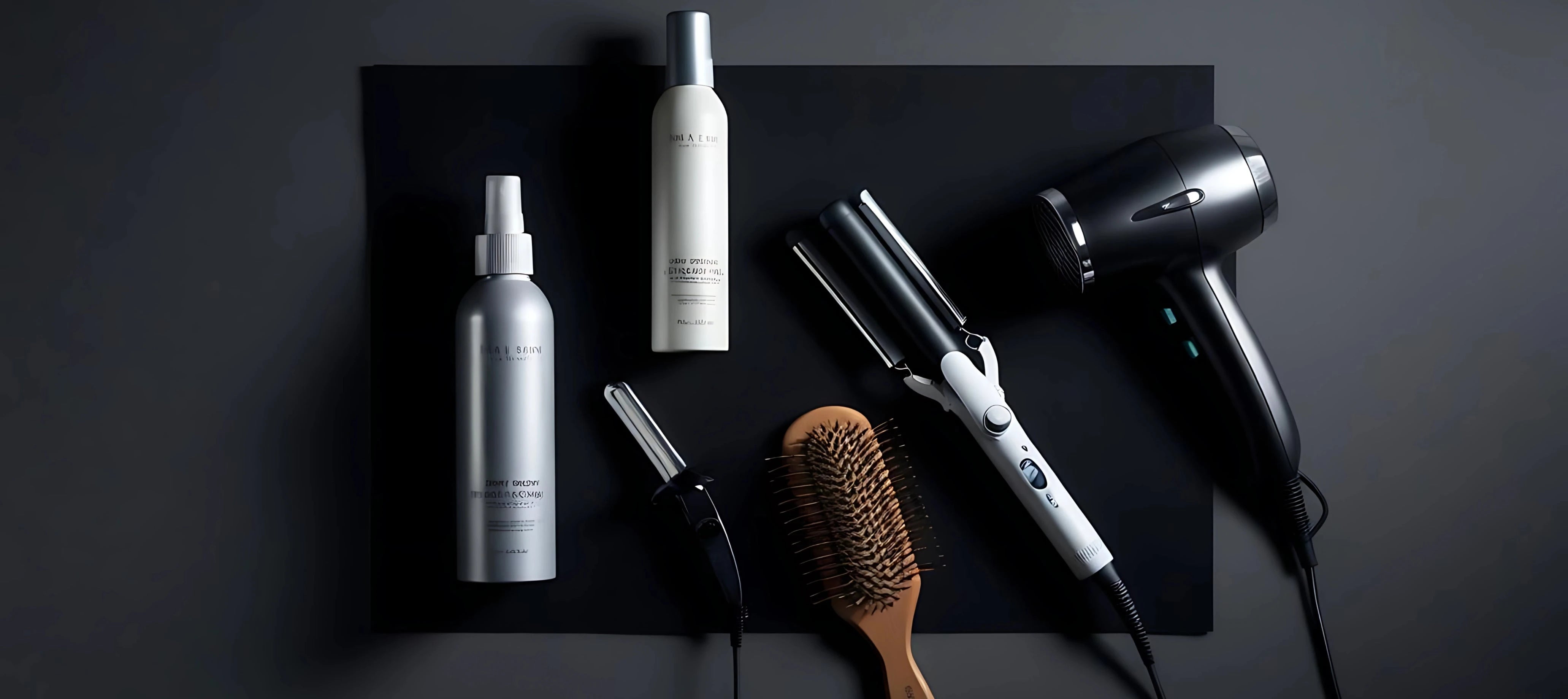 Hair straightener with dark brown hair demonstrating heat protection for hair care products.