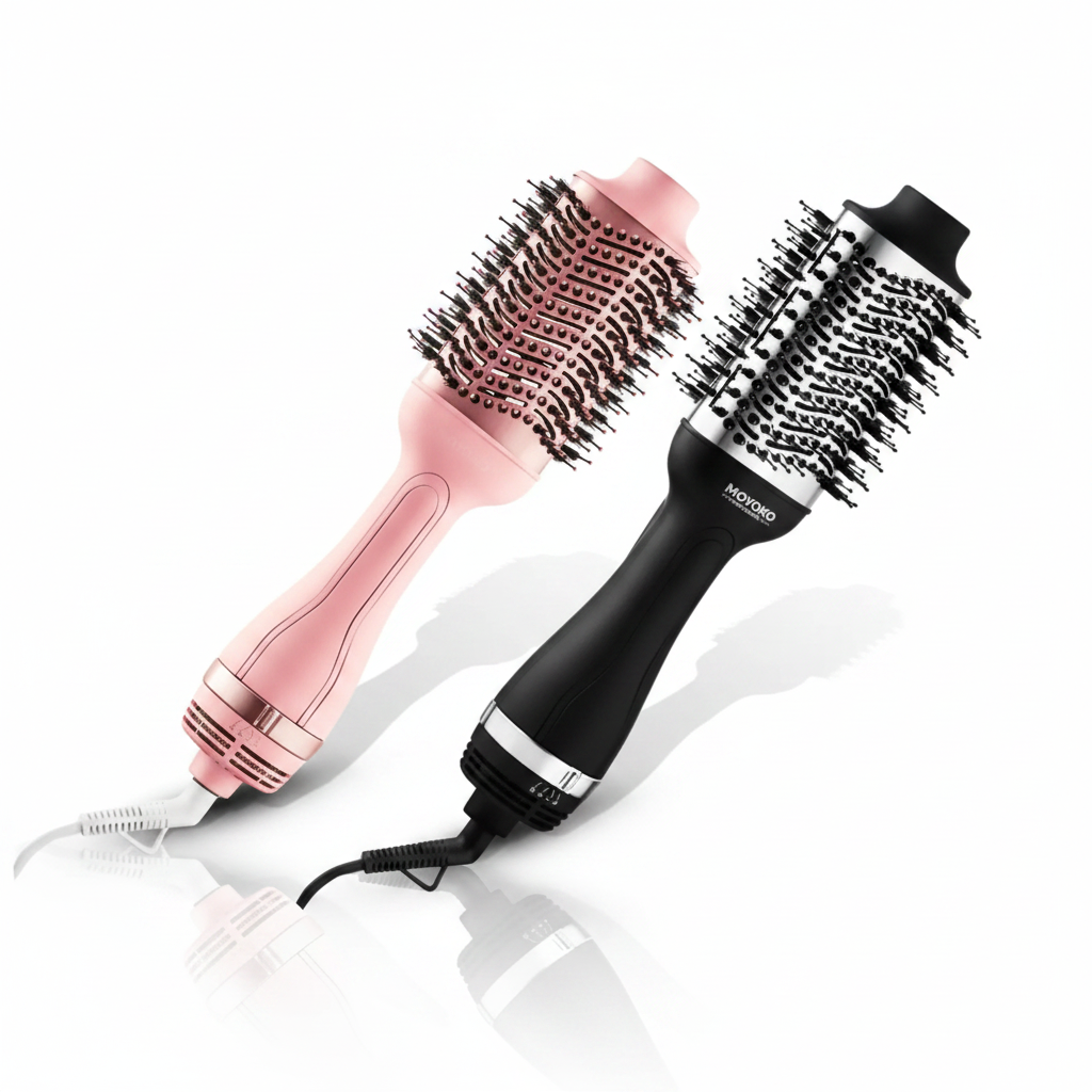Moyoko Magnitude Pink and Black hot air brushes and Silver Bullet Bliss 1200W blowbrush — professional hot air brushes available at Partners Hair South Africa