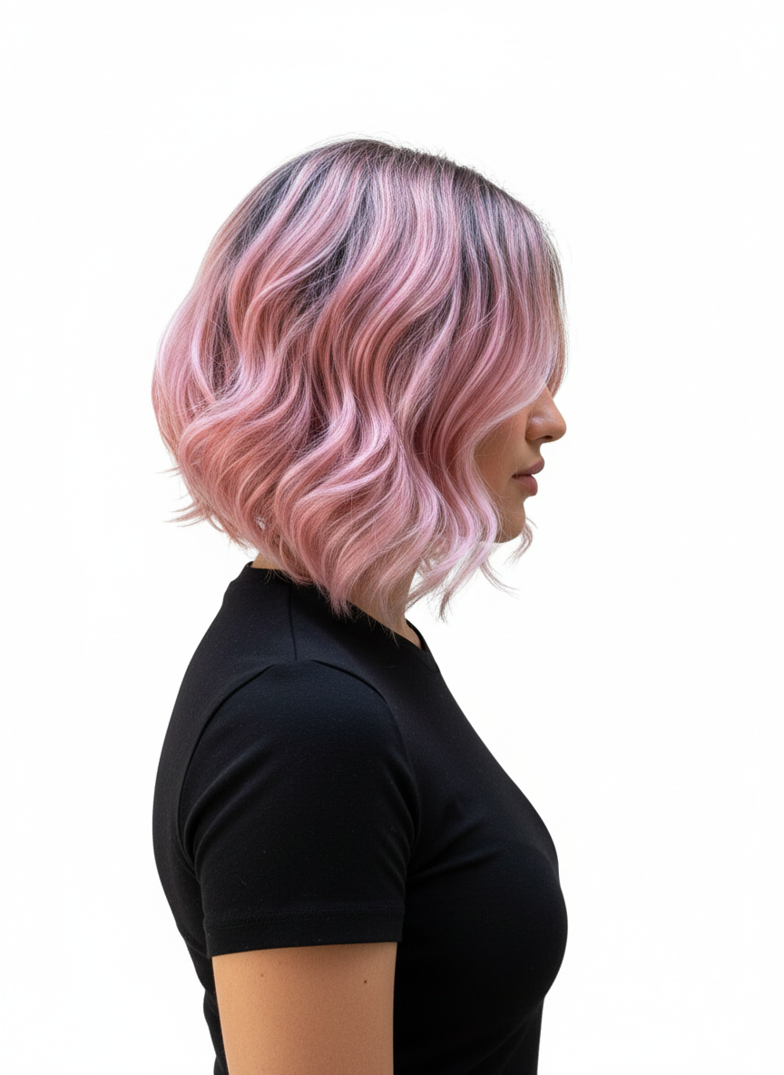 Ruby Wigs | Rosalie Dusty pastel Ombre pink wig with Short cascading flicks