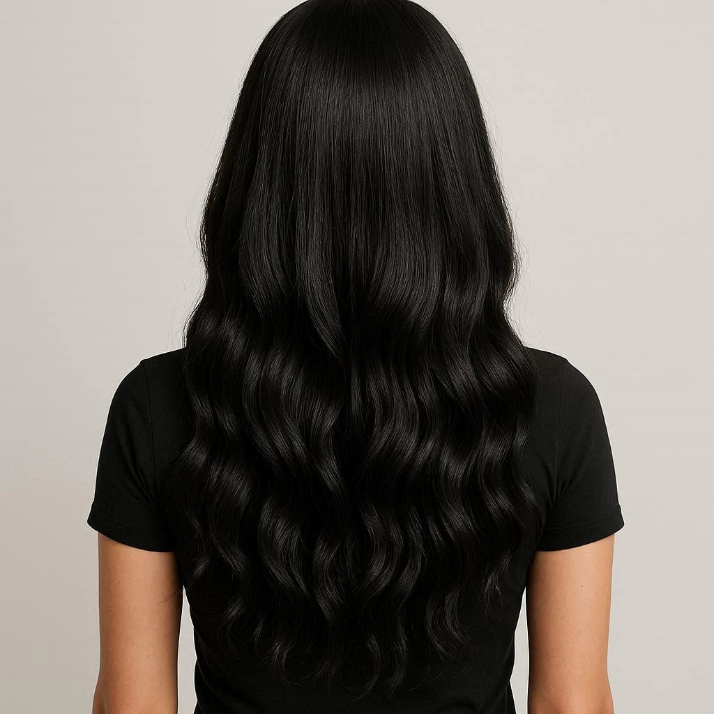 Ruby Wigs | Selena Long black Human Hair wig, face frame style with full, sweeping fringe