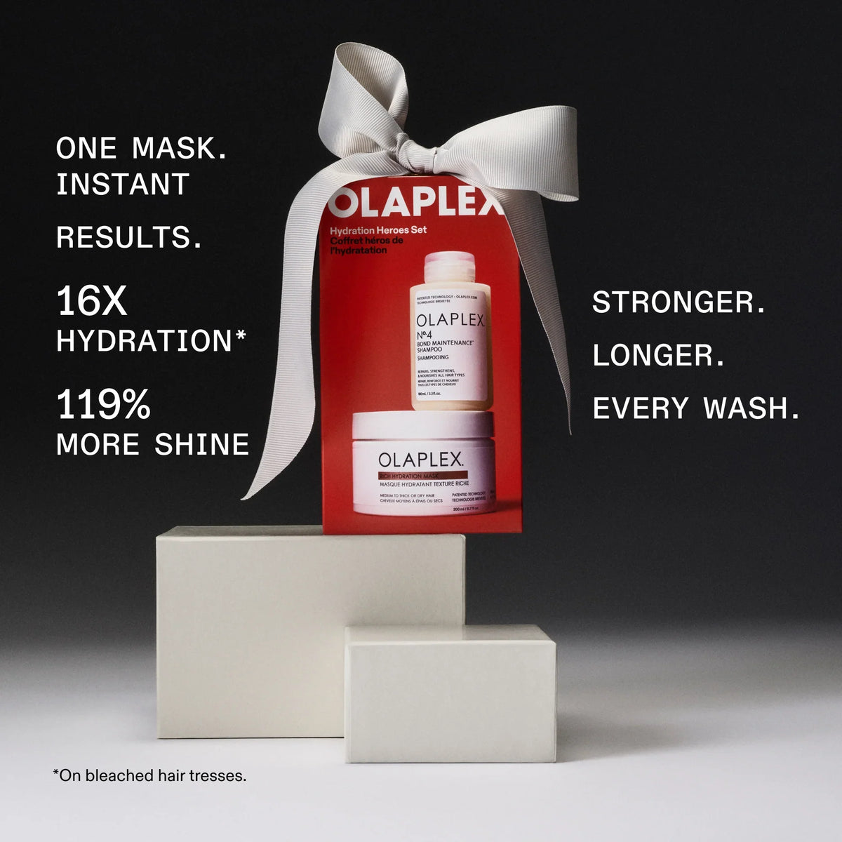 Olaplex Hydration Heroes holiday gift set tied with a white ribbon