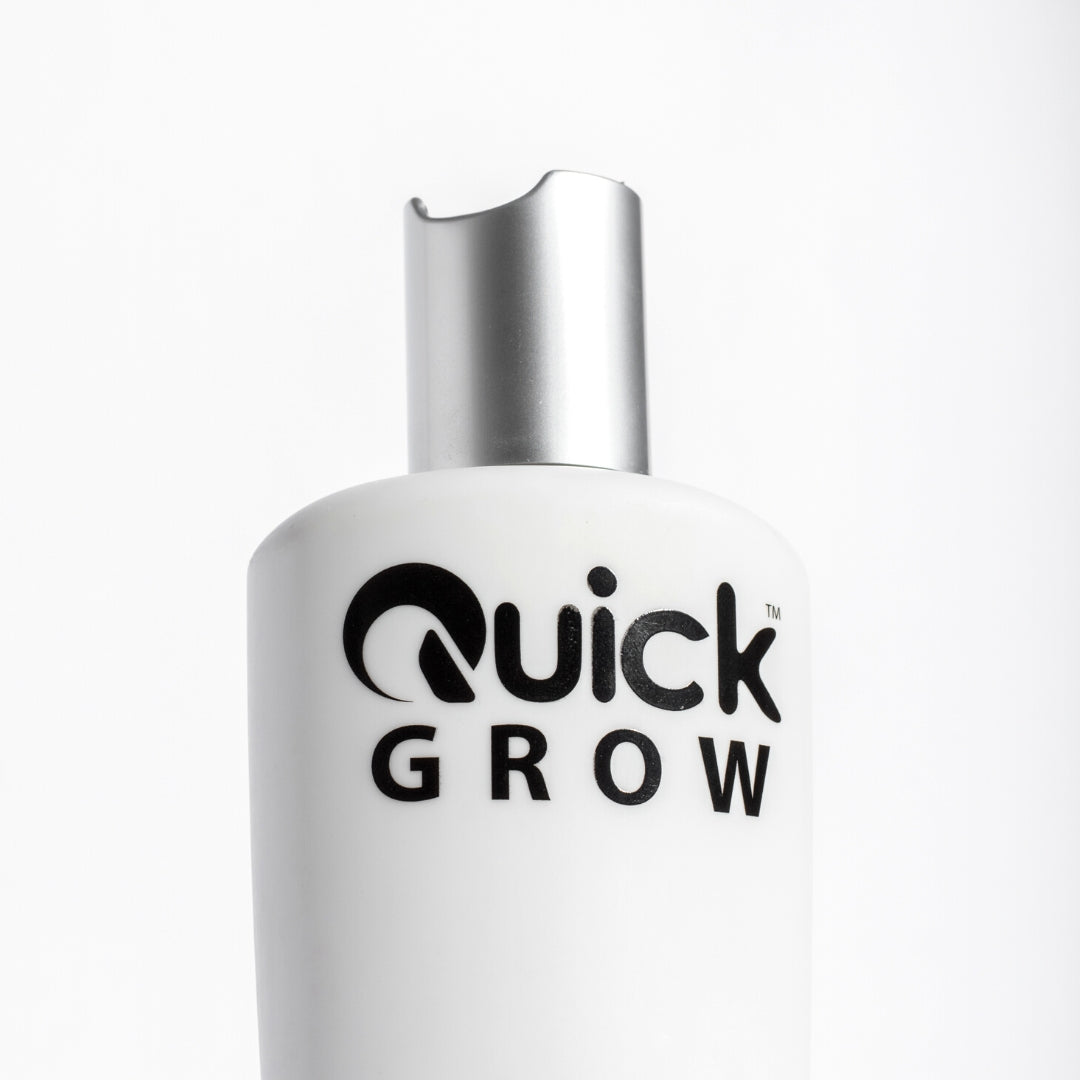 Official product and benefits graphic for Quick Grow Blonde Icon Shampoo and Conditioner Box Set 500ml