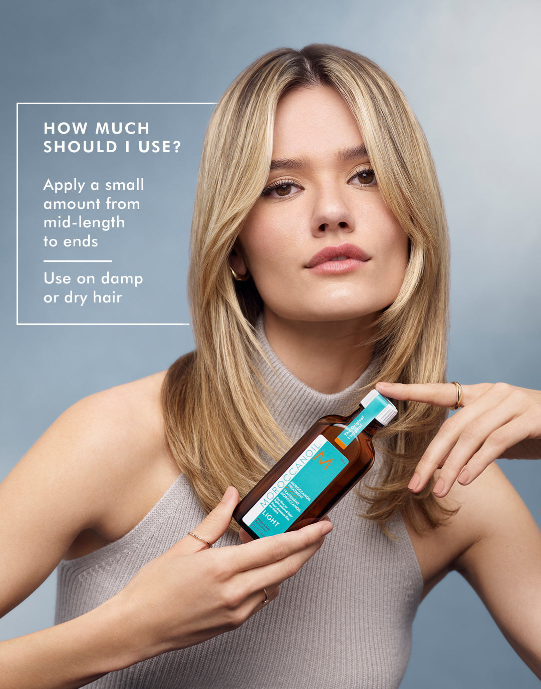 How to use Moroccanoil Light Treatment — apply 1-2 pumps to towel-dried fine hair before styling