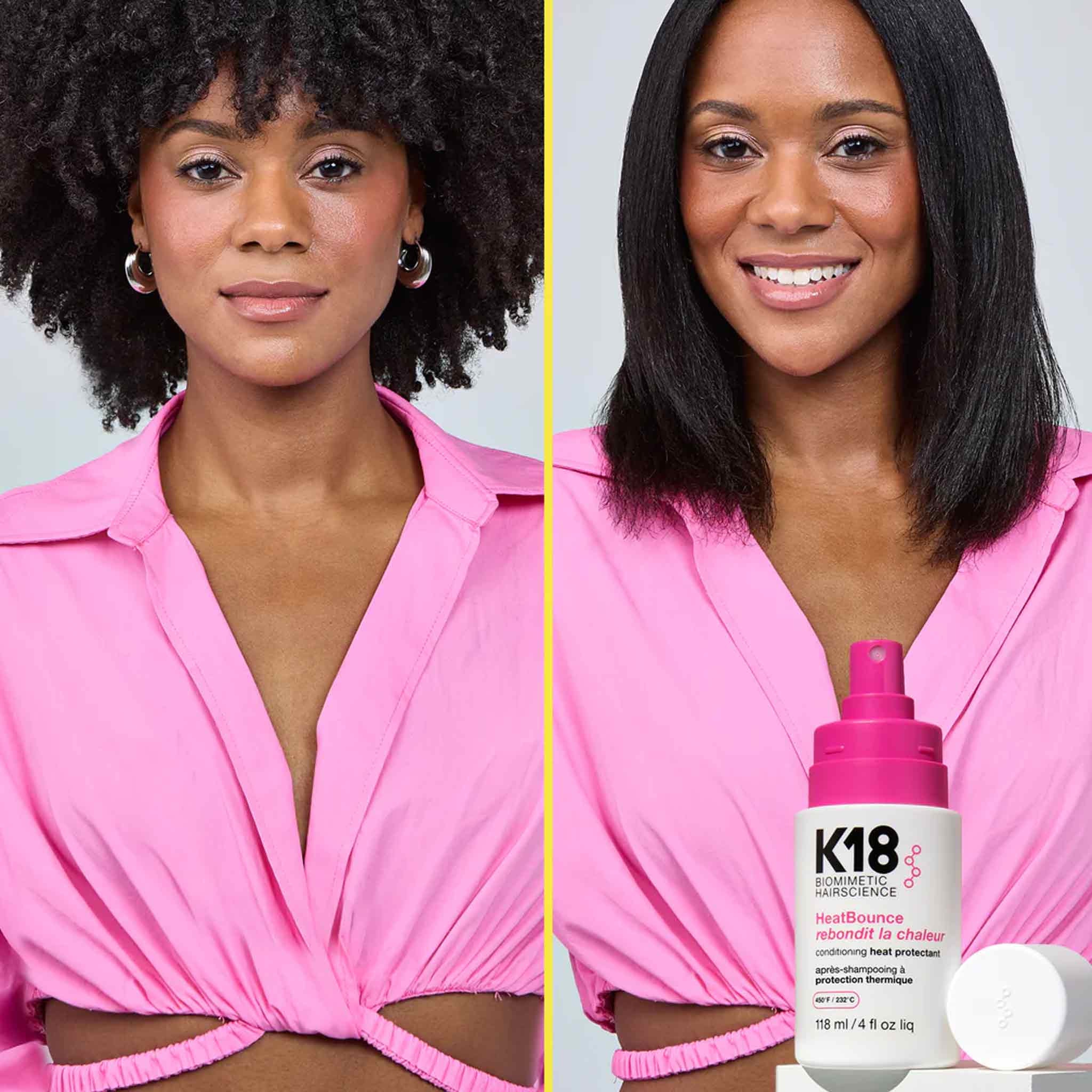 K18 HeatBounce: Before (Curly) & After (Straight). Hair Heat Protectant Results!