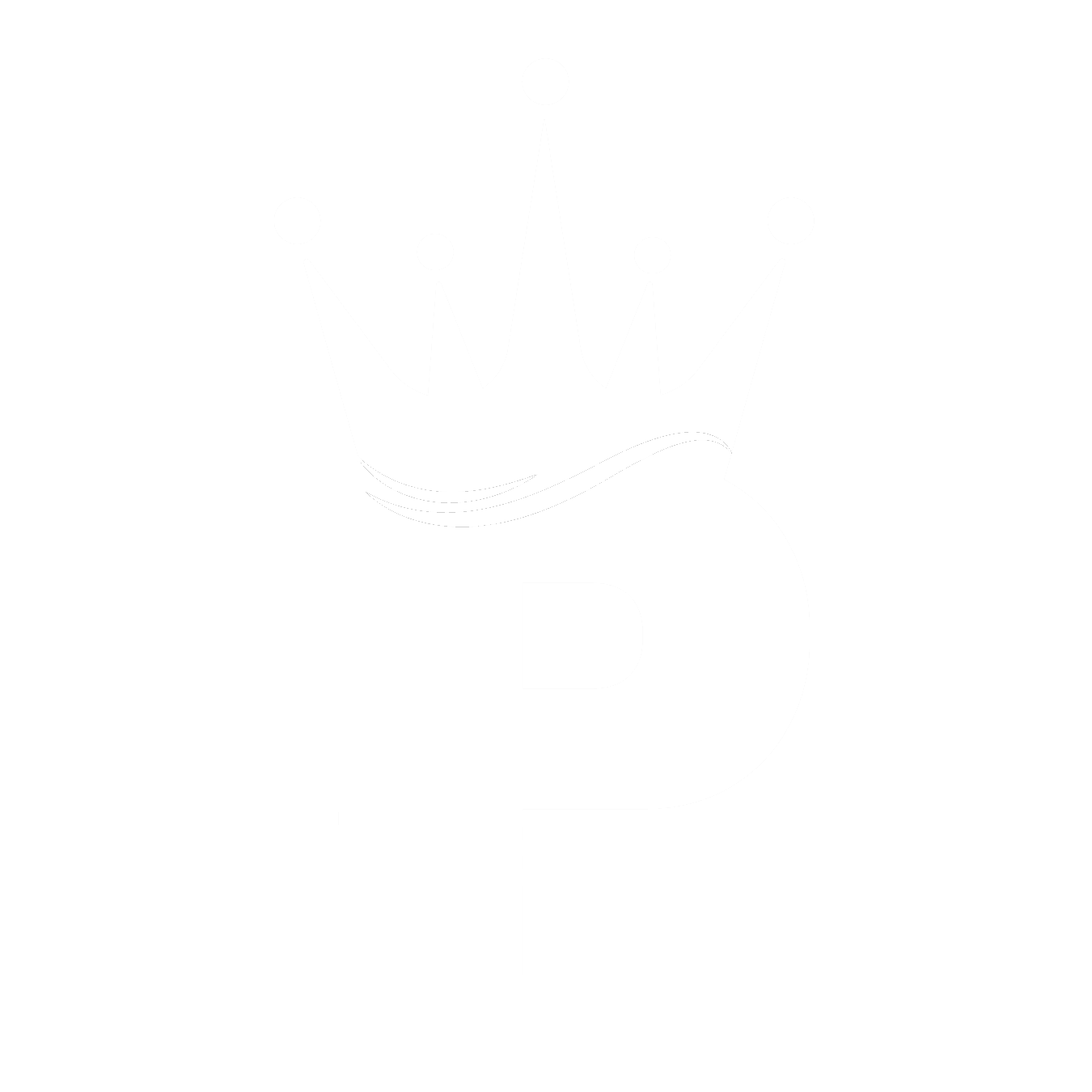 White logo with a crown and letter 'P' on a blue background