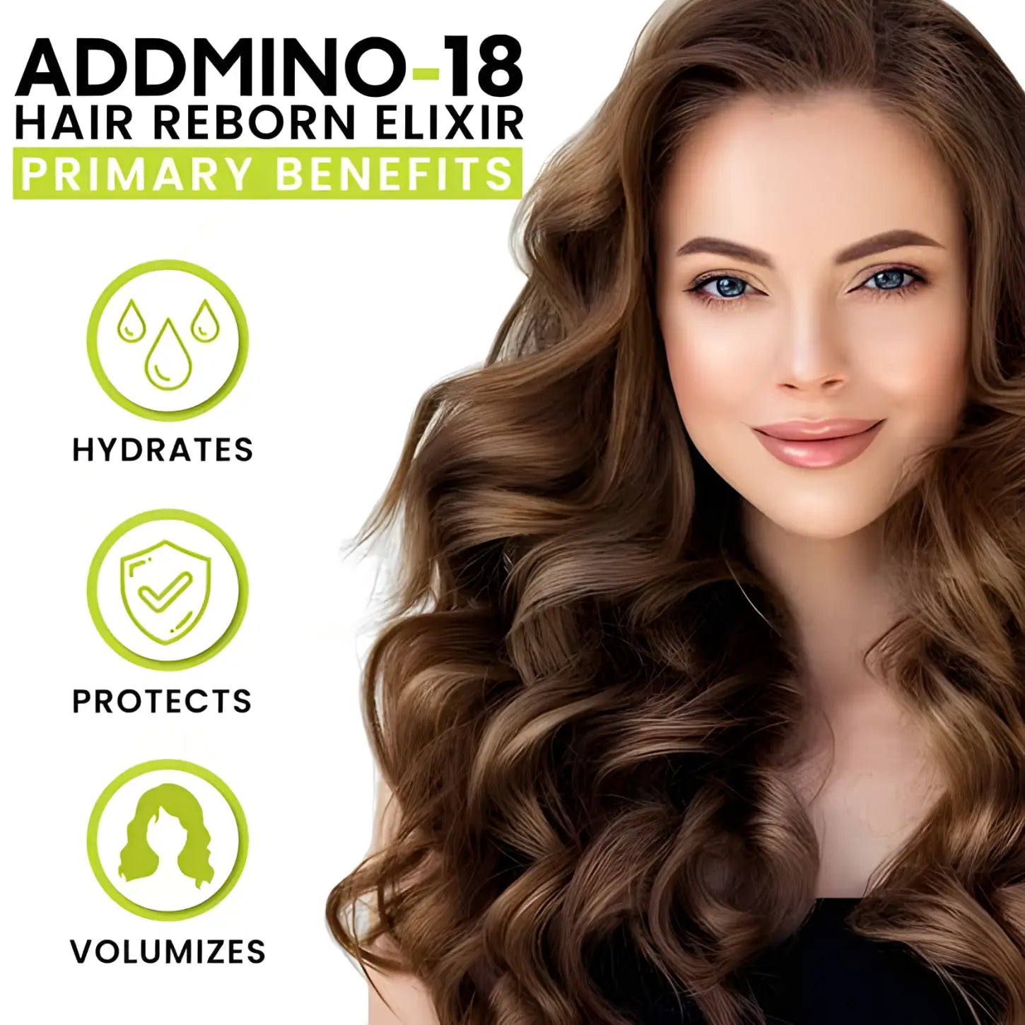 Addmino-18 Hair Reborn Elixir: Hydrates, Protects & Volumizes. Hair care product benefits