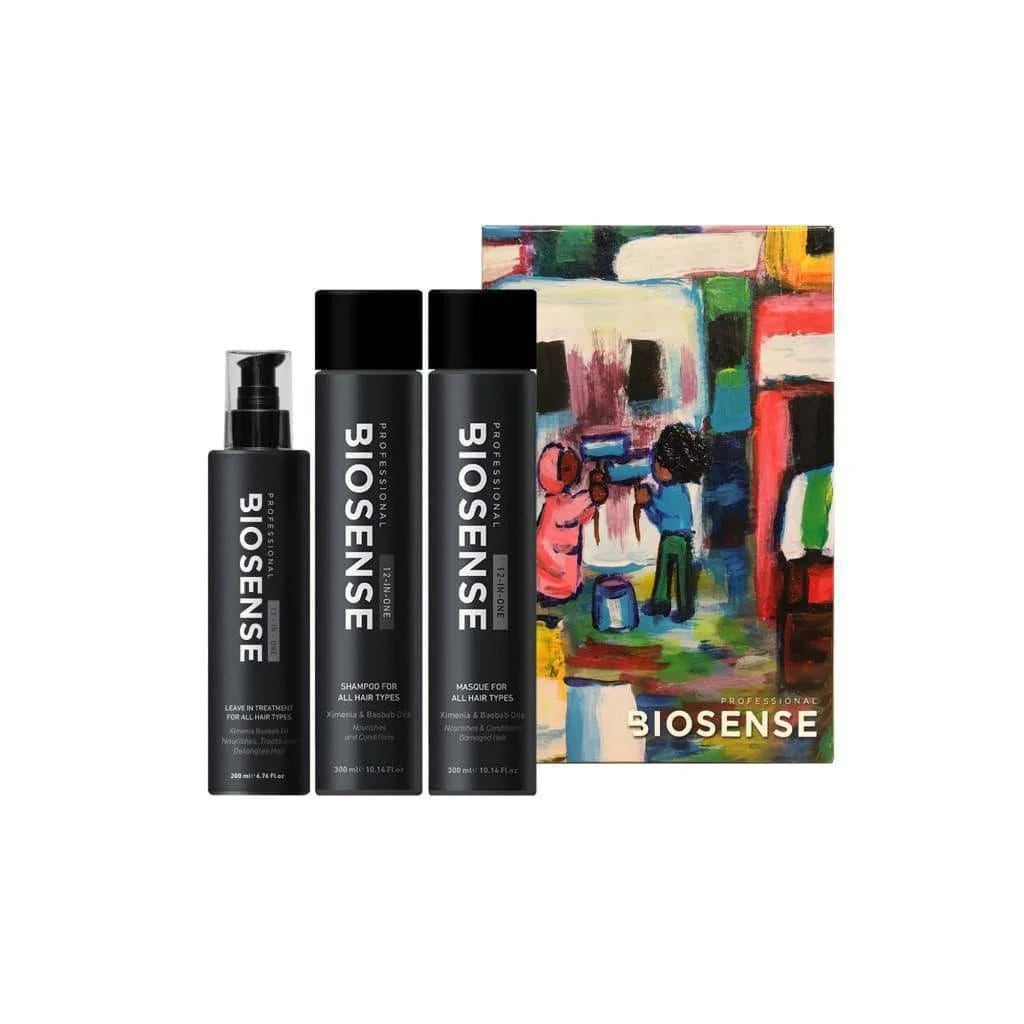 Biosense 12-in-1 Haircare Gift Set: Shampoo, Conditioner & Treatment. Josie Cosmetics Alternative.