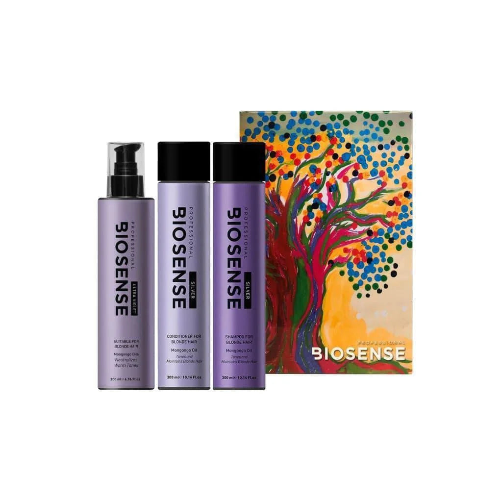 Biosense Silver Set: Blonde Hair Shampoo, Conditioner & UV Treatment. Toning, Conditioning Hair Care Kit