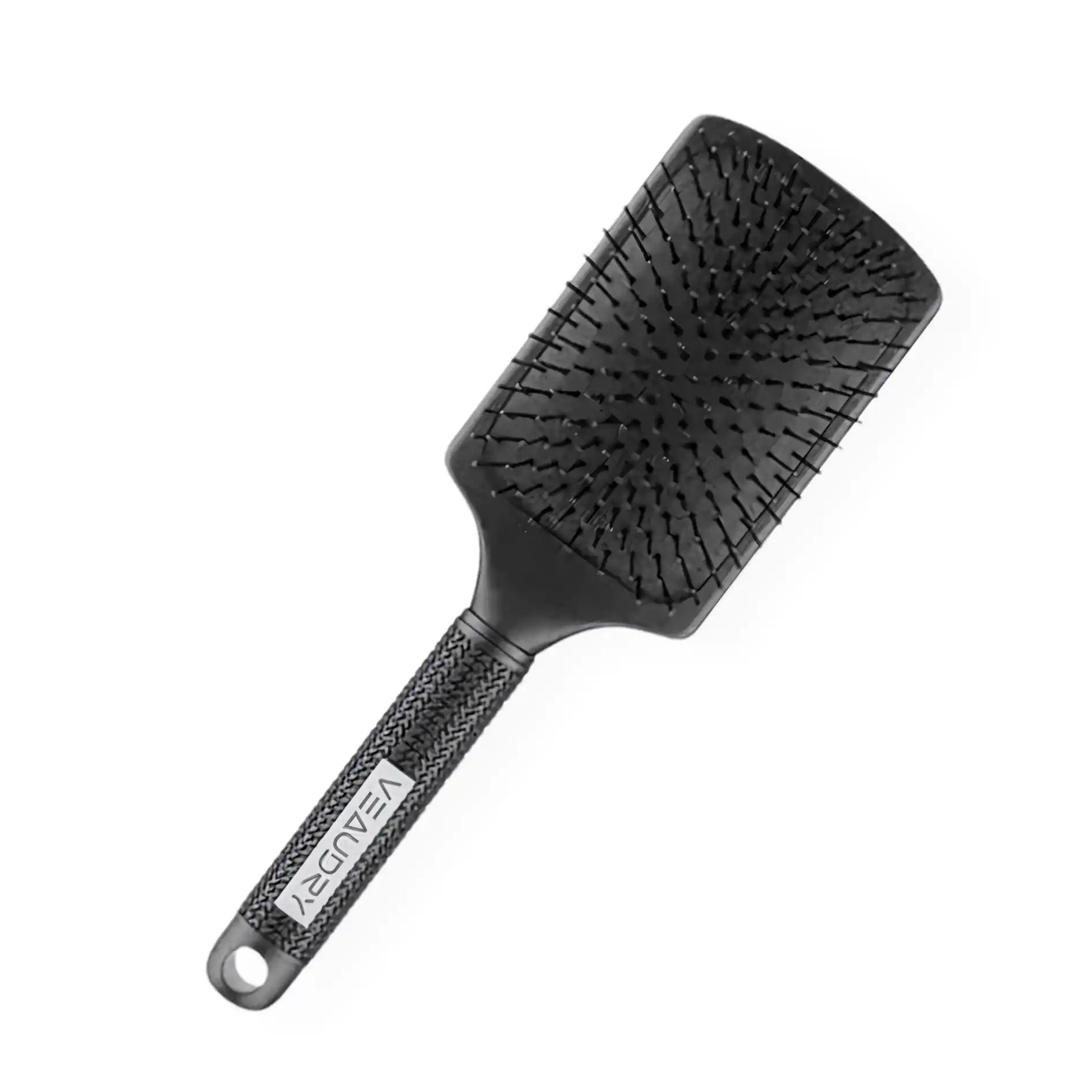 A paddle brush with flexible bristles and a wide surface area, ideal for smoothing, straightening, and detangling hair.