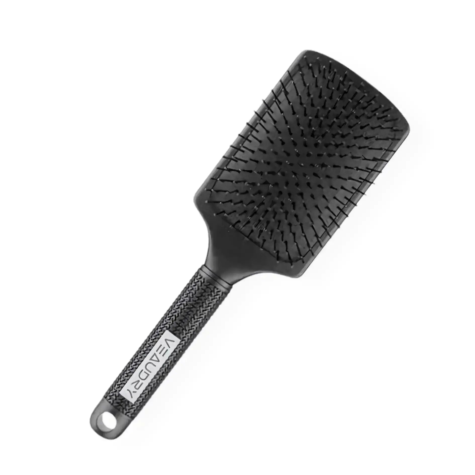 A paddle brush with flexible bristles and a wide surface area, ideal for smoothing, straightening, and detangling hair.