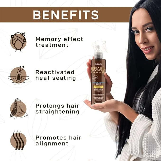Brasil Cacau Smooth Serum: Get Straight Hair & Frizz Control. Memory Effect Treatment & Reactivated Heat Sealing