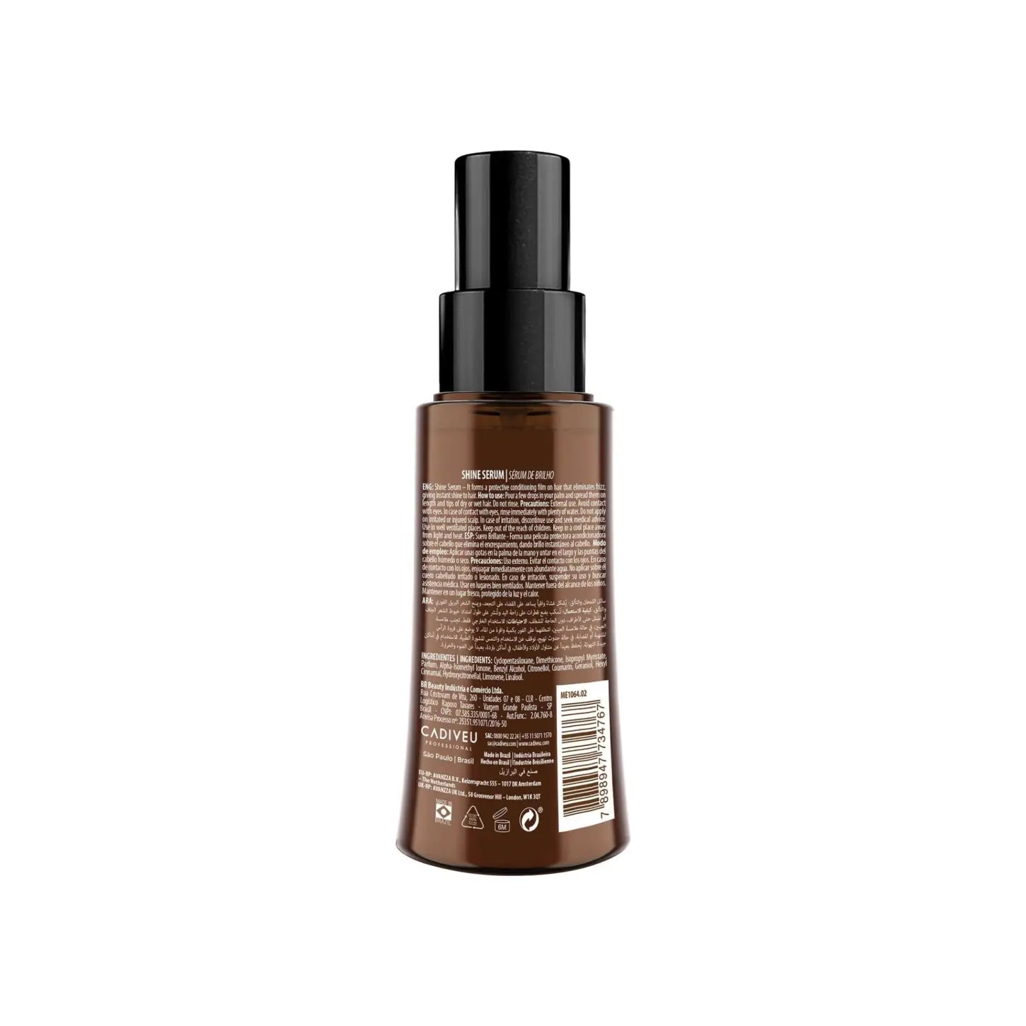 Brown hair serum bottle for Brasil Cacau Shine Serum Spray, anti-frizz and shine-enhancing