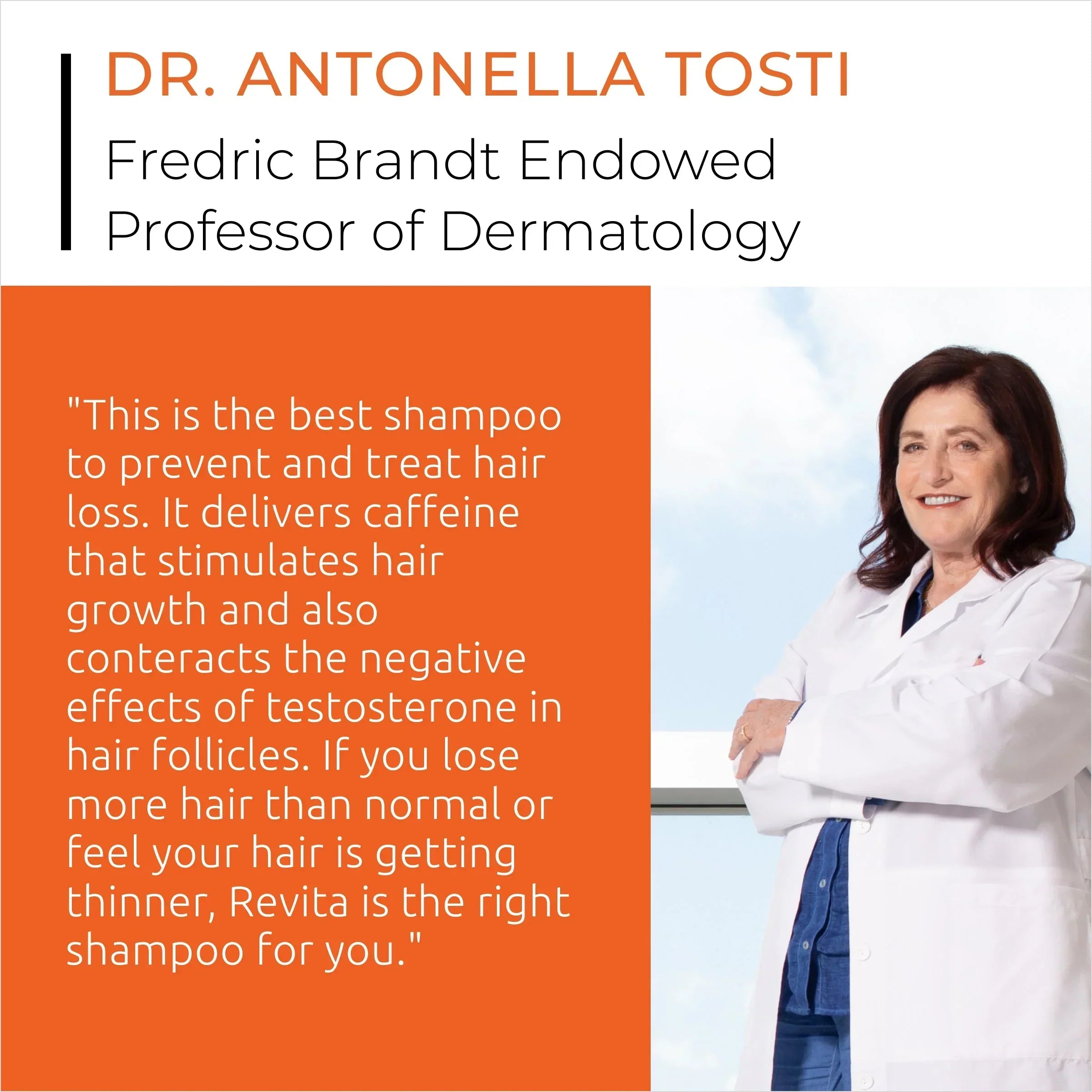 Dr. Antonella Tosti Endorses Revita Shampoo for Hair Loss Treatment. Expert Dermatologist Recommendation.