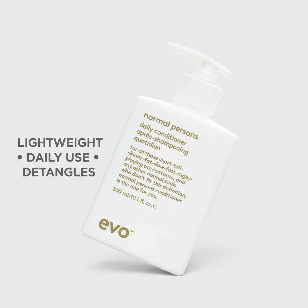 EVO Normal Persons Daily Conditioner white bottle with pump for lightweight daily use and detangling