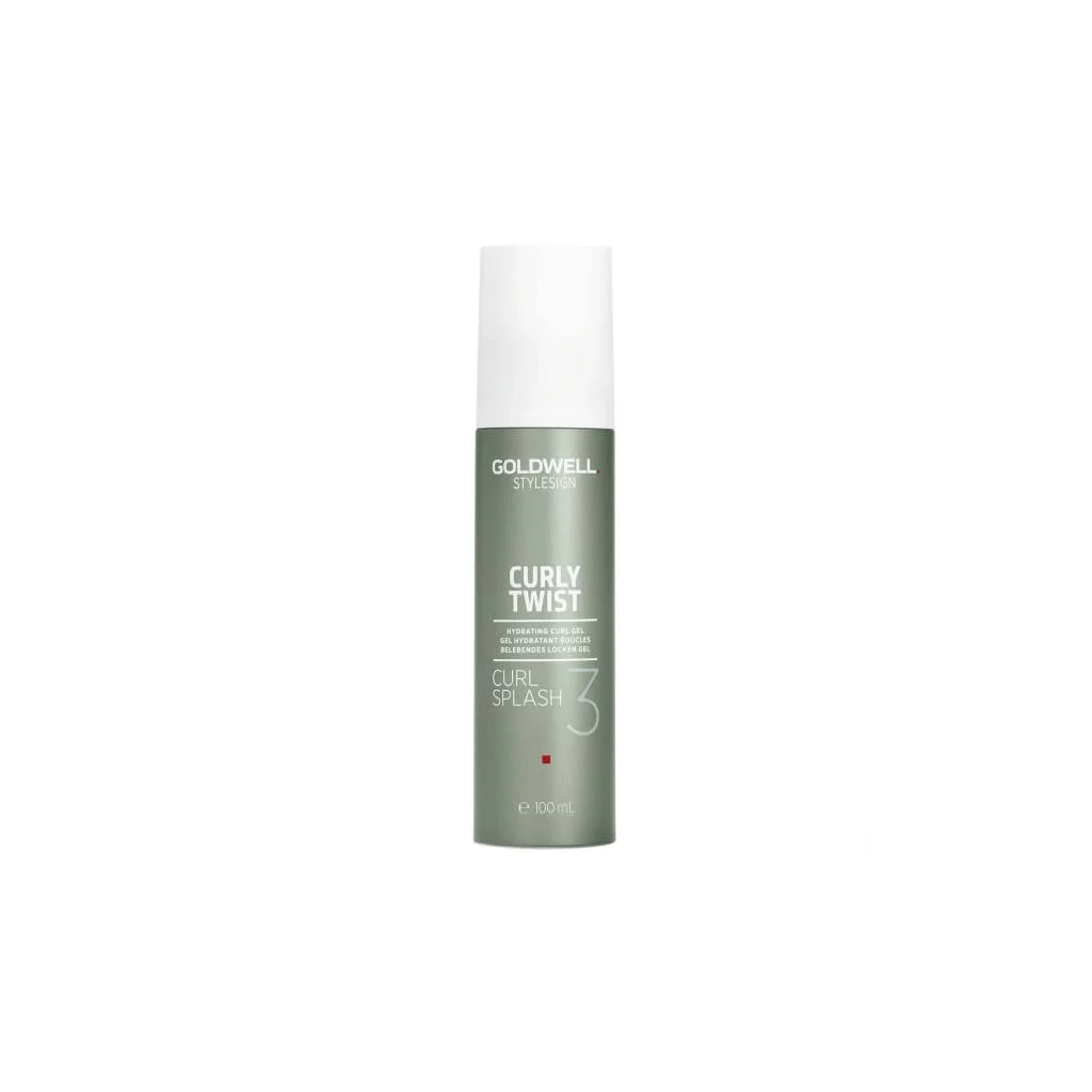Bottle of Goldwell Curly Twist hair product in sage green packaging.
