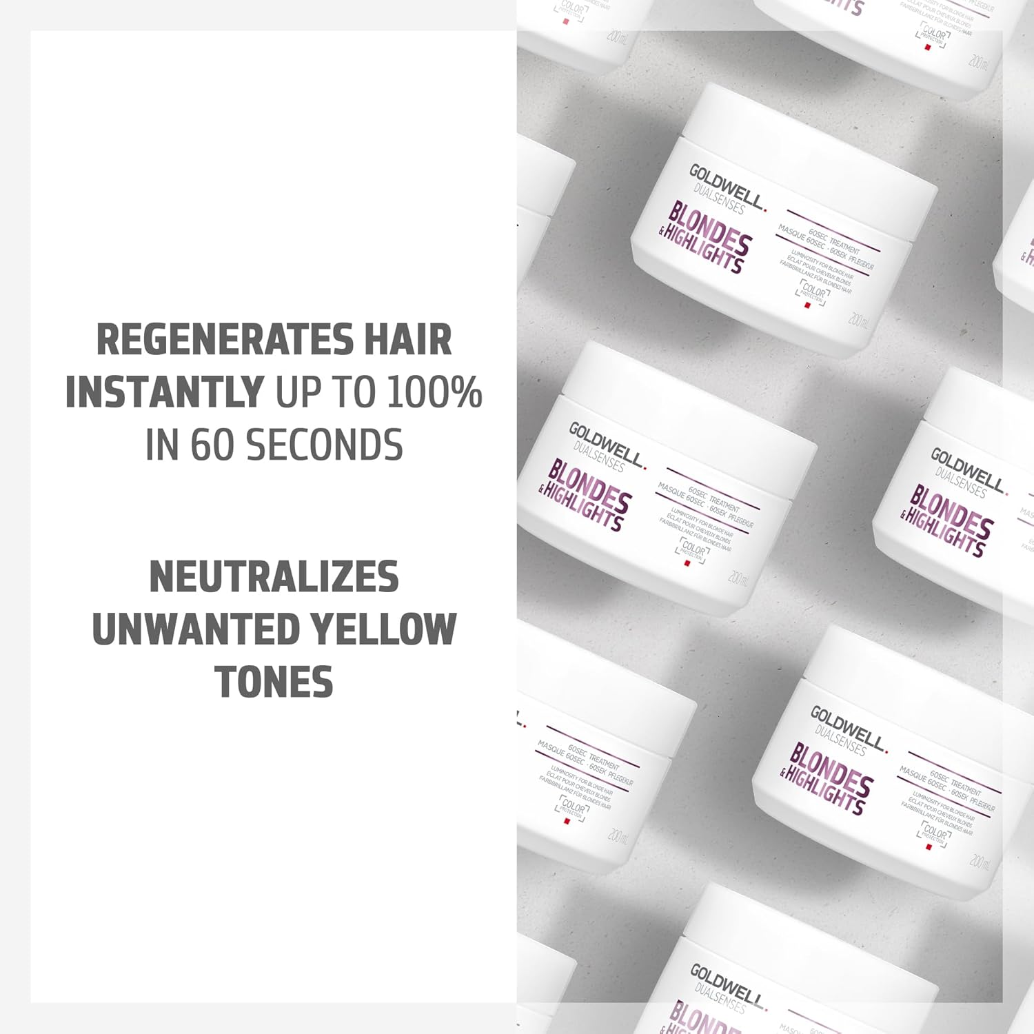 Goldwell Dualsenses Blondes & Highlights Anti-Yellow 60sec Treatment 6.8oz, 200mL neutralizes yellow tones for vibrant color.
