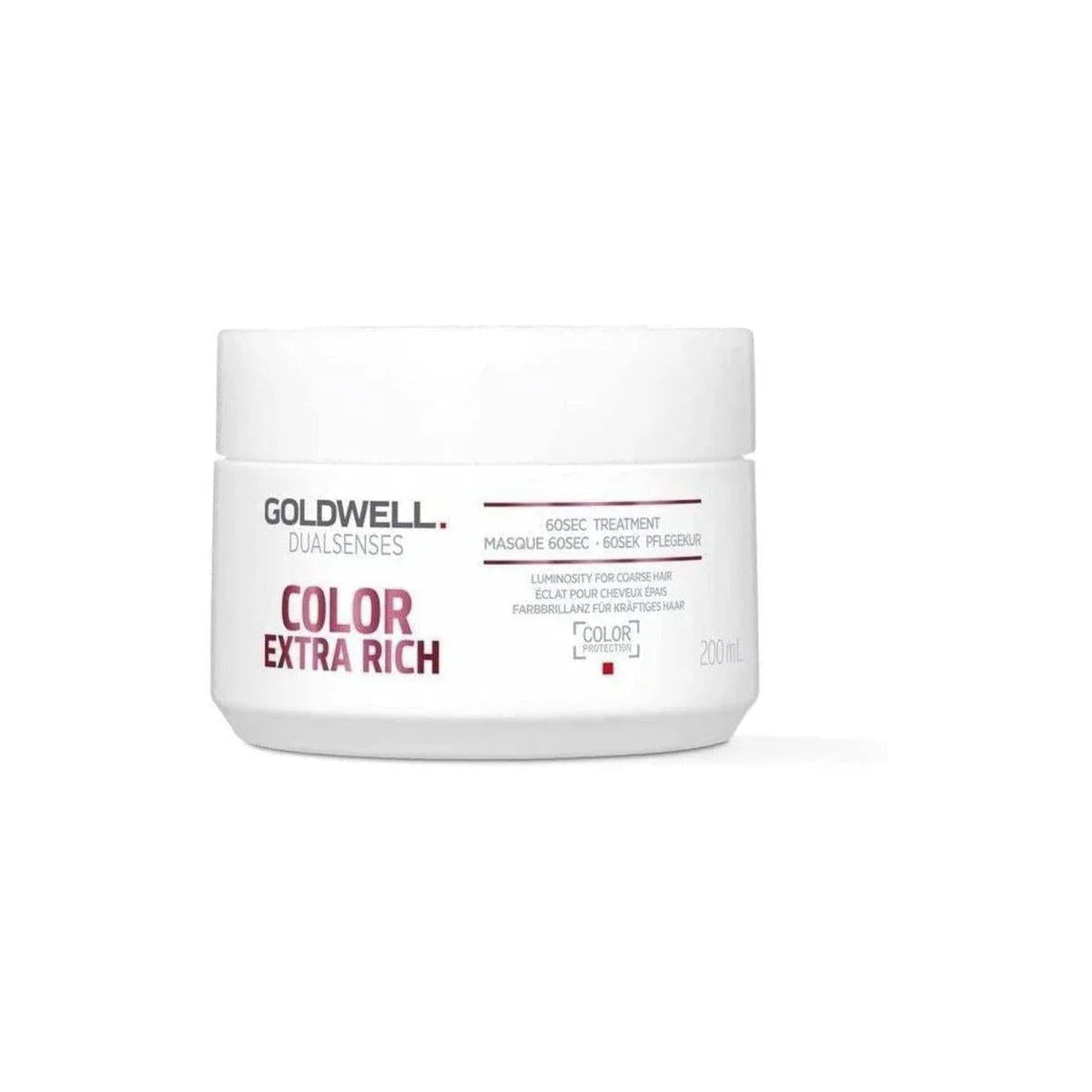 White cylindrical container of Goldwell Color Extra Rich hair treatment product.