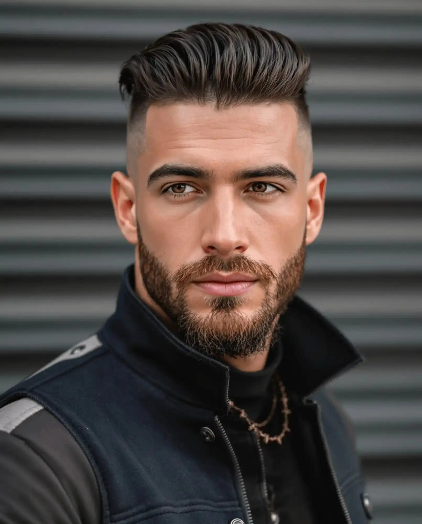 Handsome man with styled hair and beard.