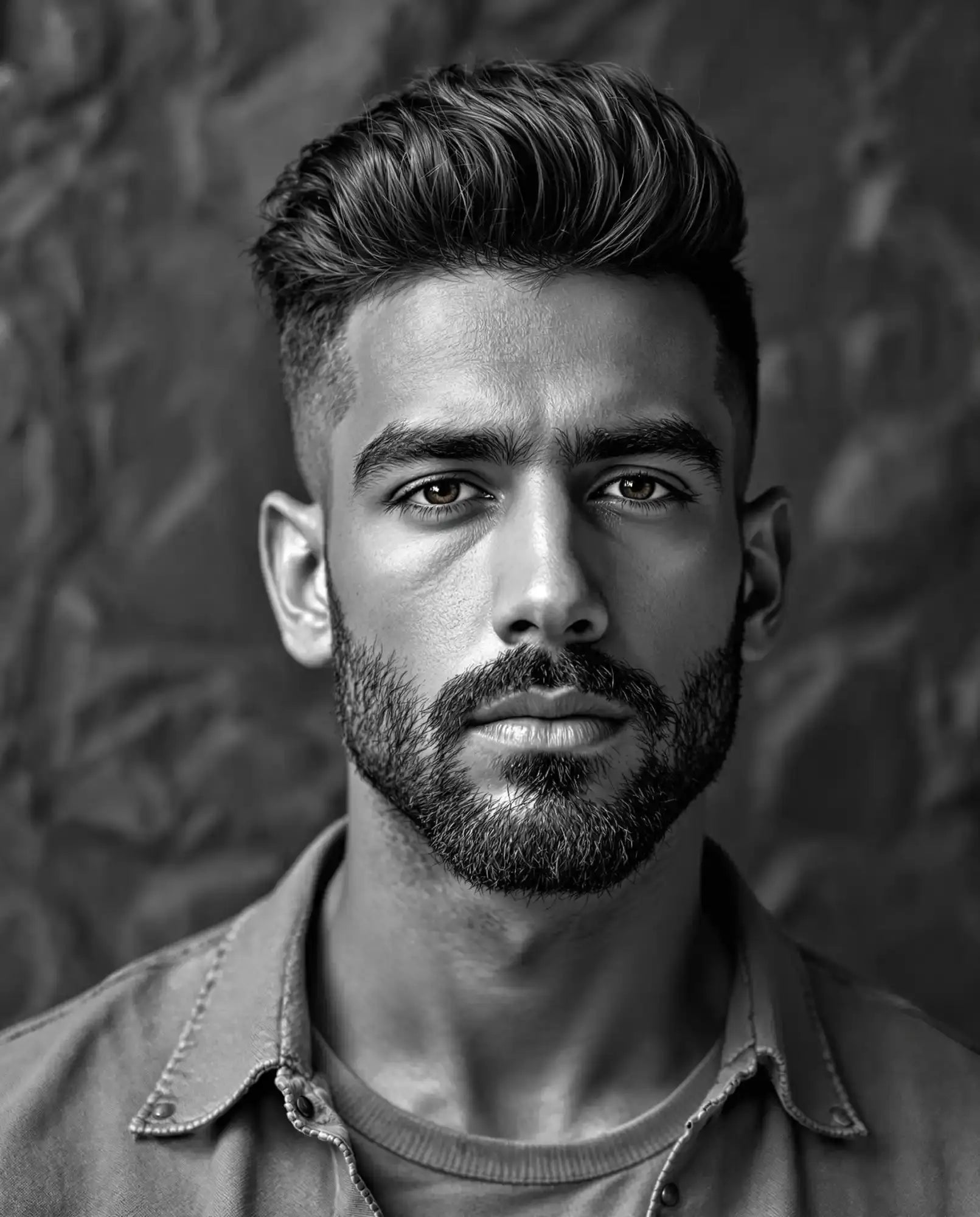 Handsome man with styled hair and beard.