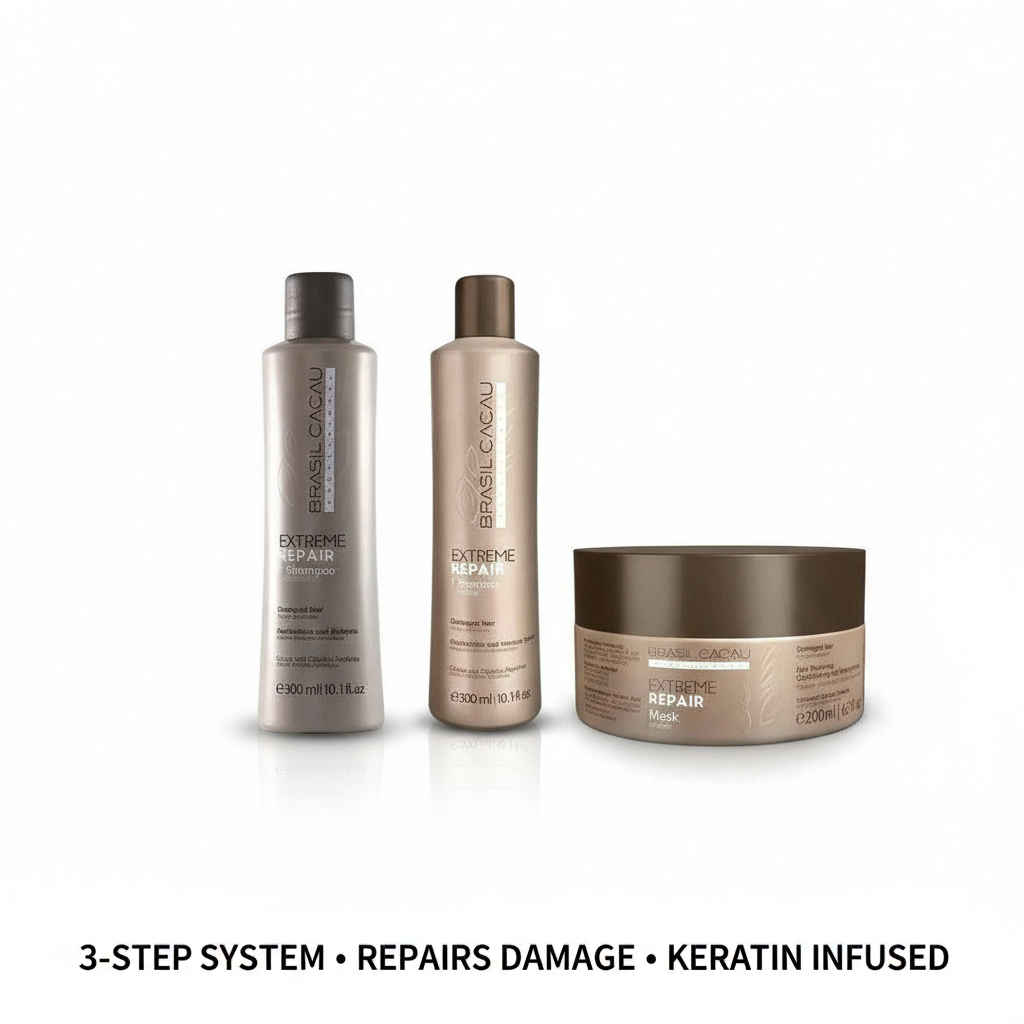 Brasil Cacau Extreme Repair Complete System Bundle - 3-Step Keratin Hair Repair