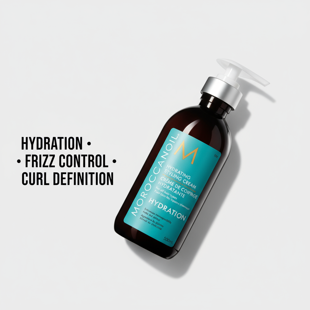 Moroccanoil Hydrating Styling Cream - Angled with benefits