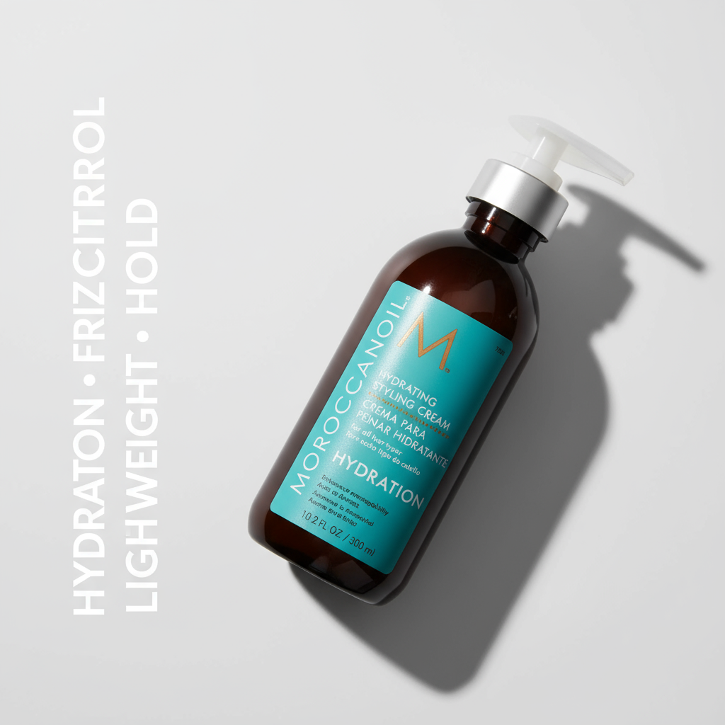 Moroccanoil Hydrating Styling Cream 300ml - Angled with benefits