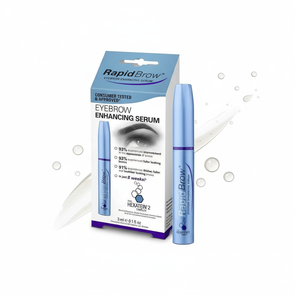 RapidBrow Eyebrow Enhancing Serum - Artistic Product Photography with Serum Droplets