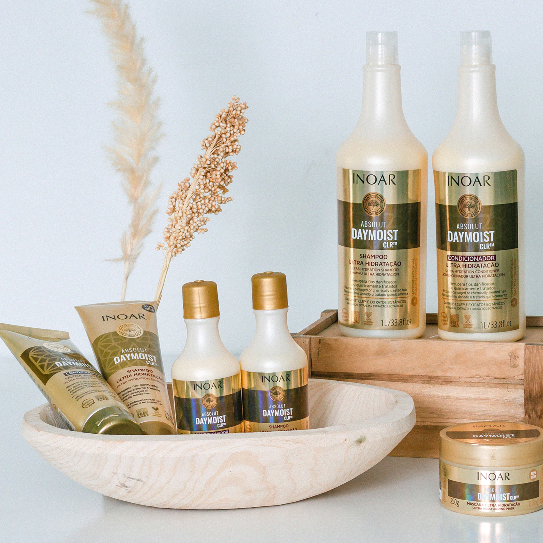 Inoar Absolut Daymoist Shampoo and Conditioner Set with Natural Ingredients for Nourished Hair