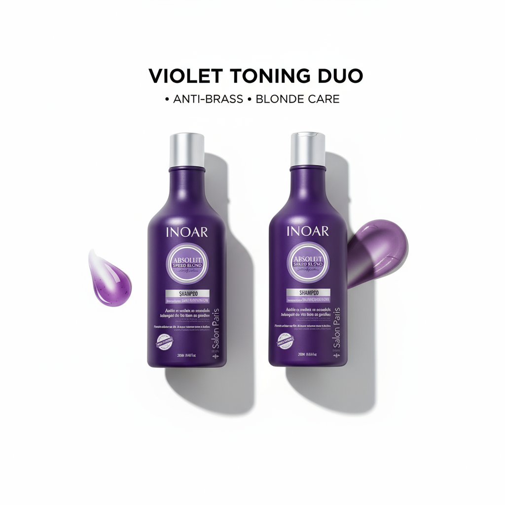 Inoar Absolut Speed Blond bundle violet toning duo shampoo bottles for anti-brass blonde hair care