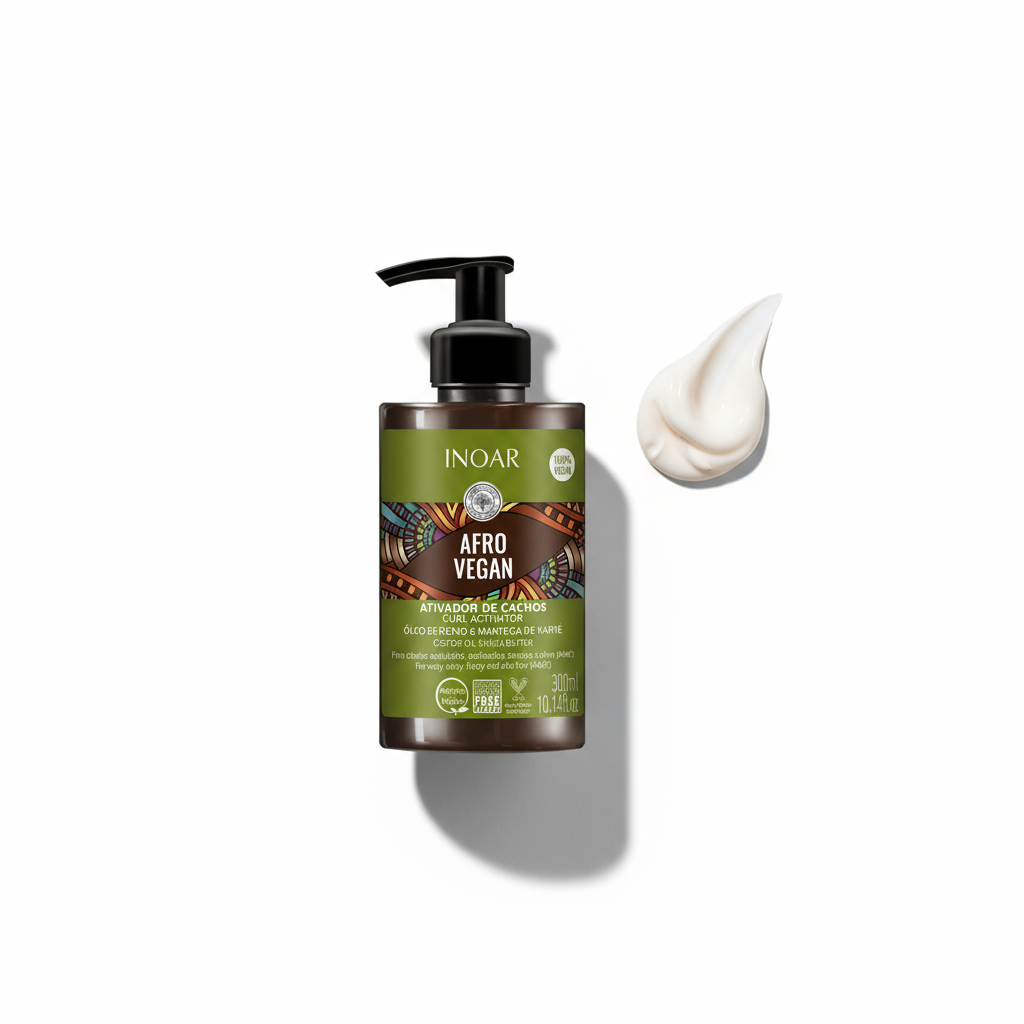 Inoar Afro Vegan sulfate-free curl cream South Africa in a pump bottle with cream texture