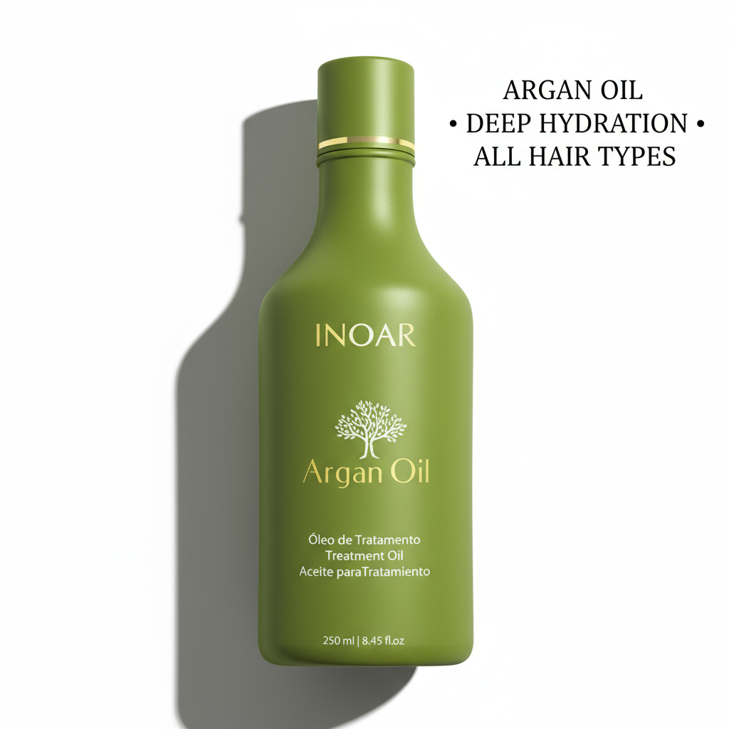 Inoar argan oil conditioner for dry hair in a green 250ml bottle with deep hydration for all hair types
