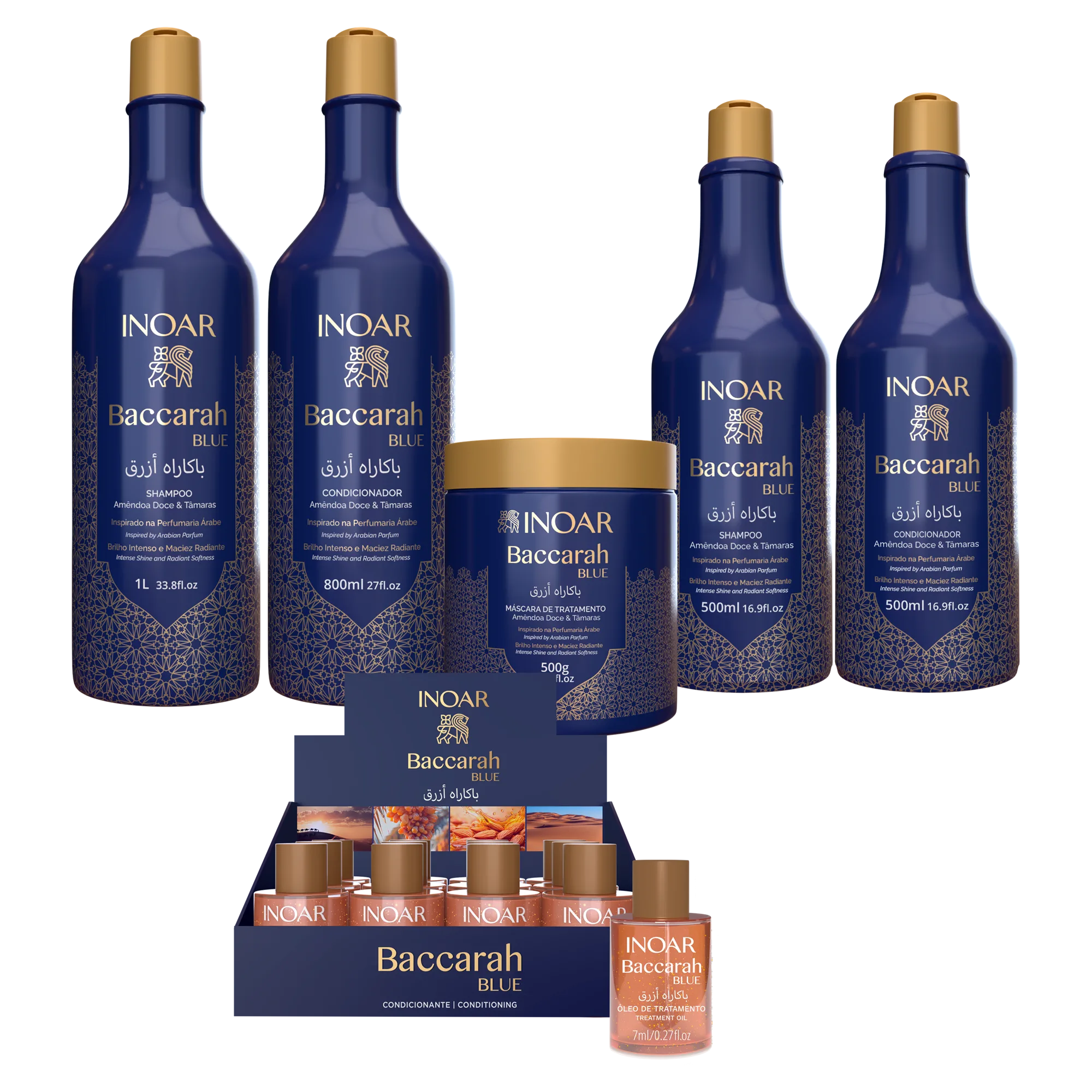 Inoar Baccarah Blue shampoo, conditioner and 7ml finishing treatment oil range