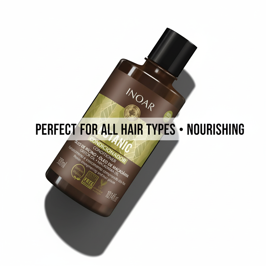 Inoar botanic conditioner with castor oil in brown bottle for nourishing all hair types