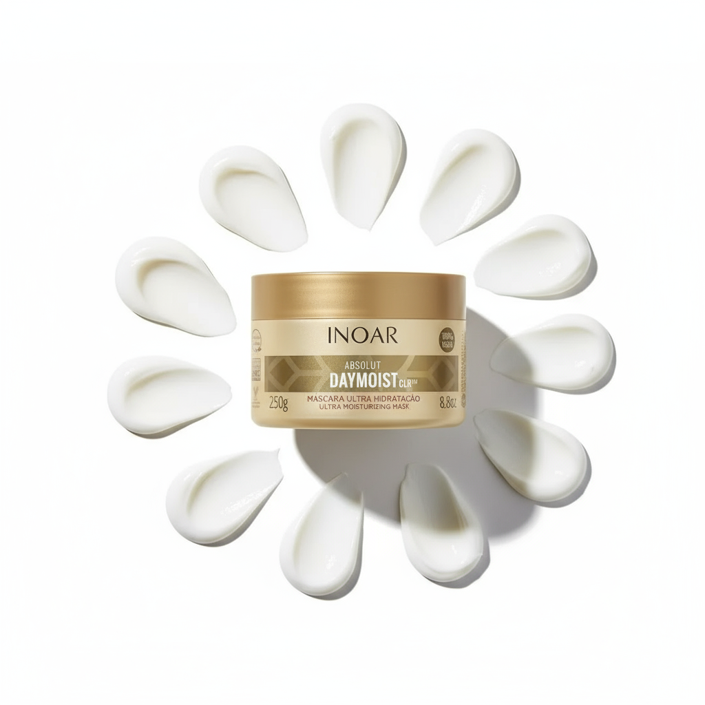 Inoar Day Moist Mask deep conditioning treatment ultra moisturizing hair mask jar with cream dollops