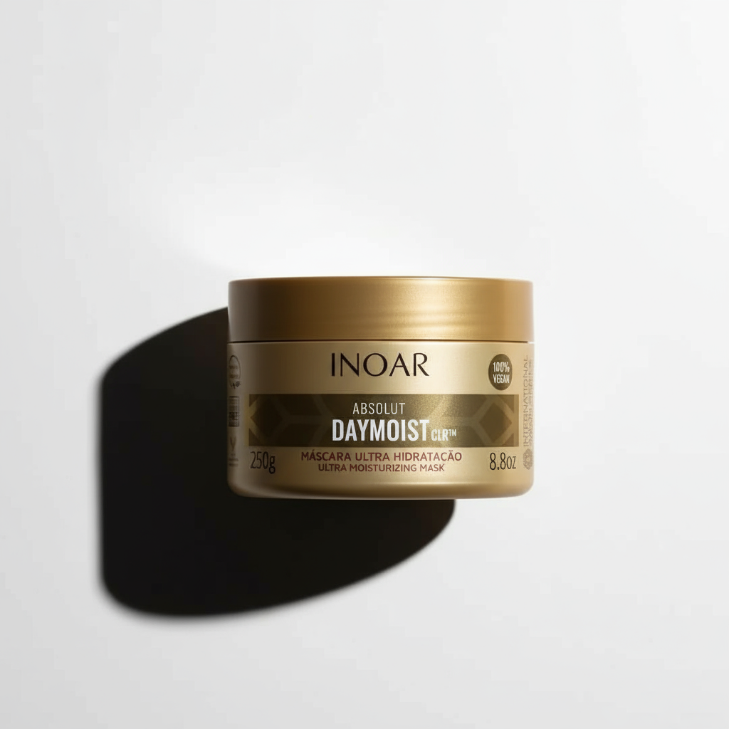 Inoar Day Moist Mask deep conditioning treatment ultra moisturizing hair mask in gold container