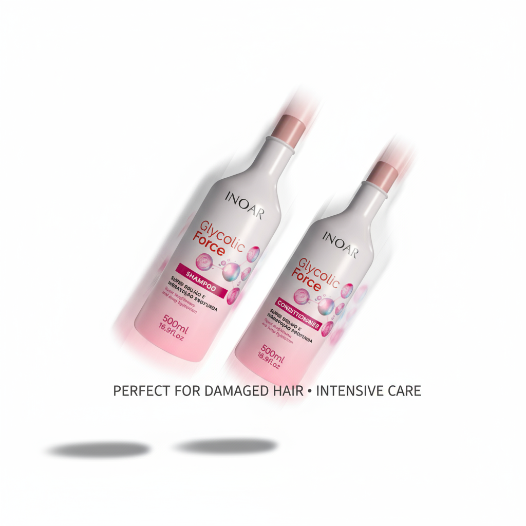 Inoar glycolic acid shampoo and conditioner bundle for damaged hair intensive care