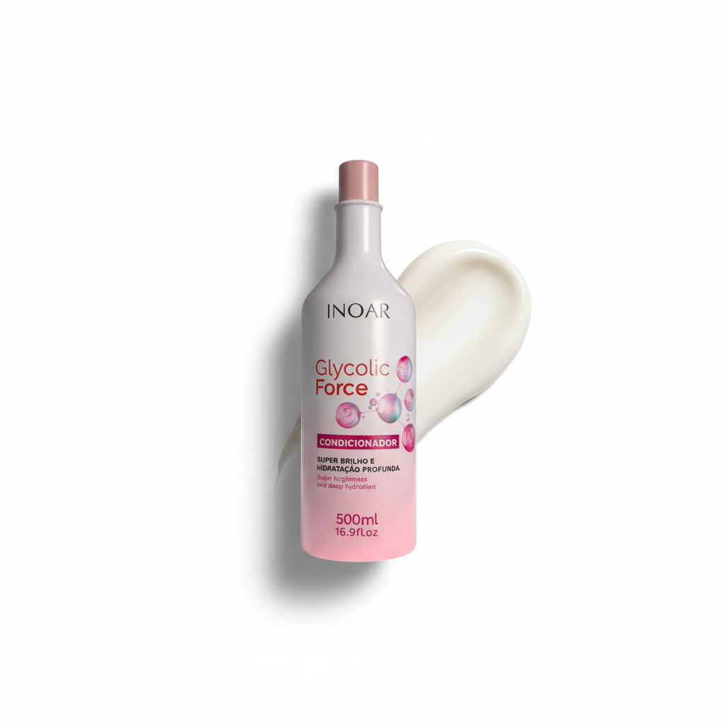 INOAR Glycolic Force Conditioner 500ml bottle with cream texture on white background