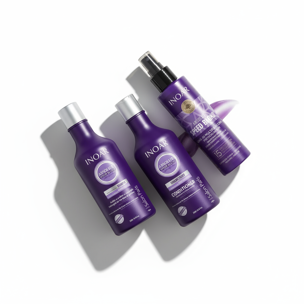 Inoar Absolut Speed Blond 3-Step System hair care bundle with shampoo, conditioner, and treatment spray