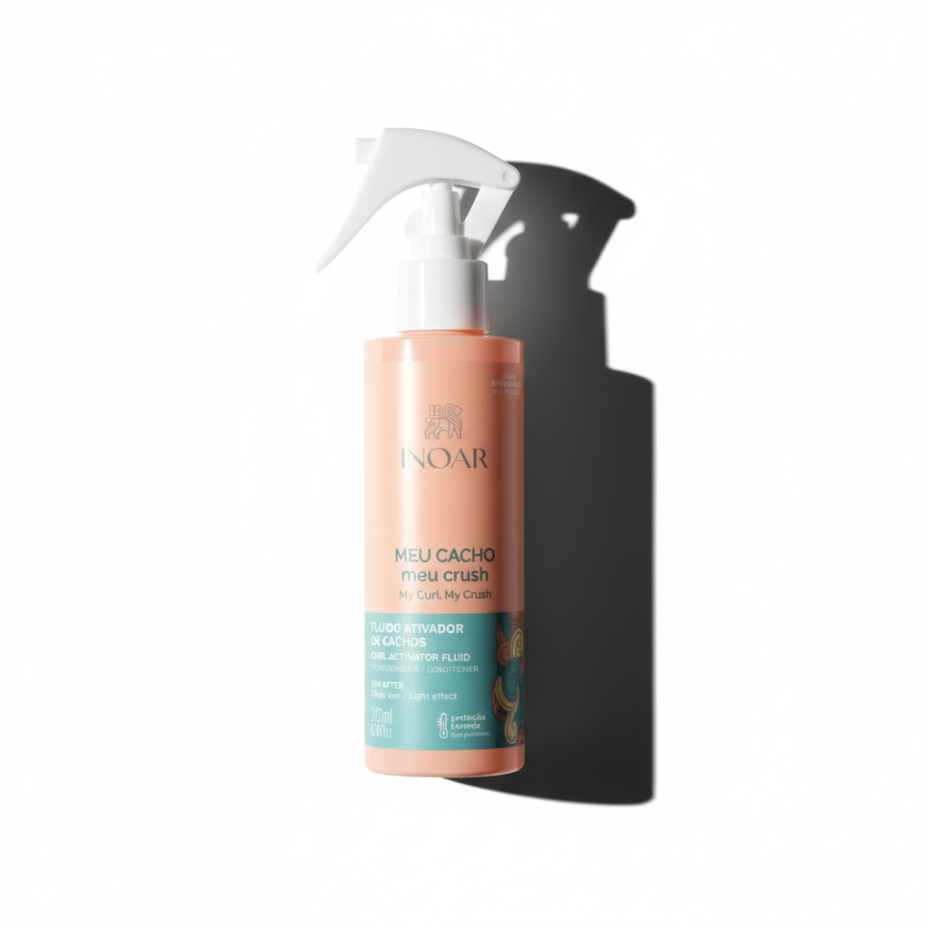 Inoar My Curl My Crush Curl Activator Spray leave in spray bottle with peach and teal label