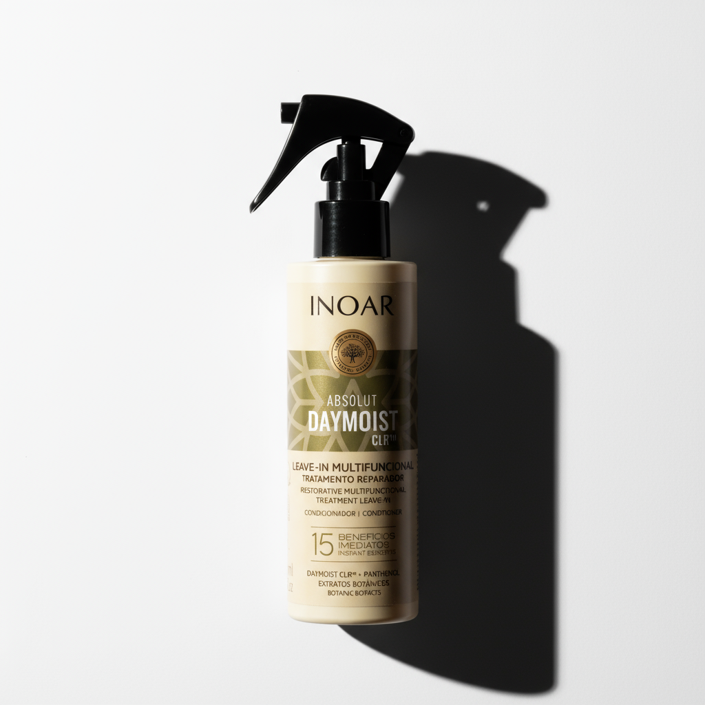 Inoar Absolut DayMoist Leave-in Treatment for Color-Treated Hair in beige spray bottle