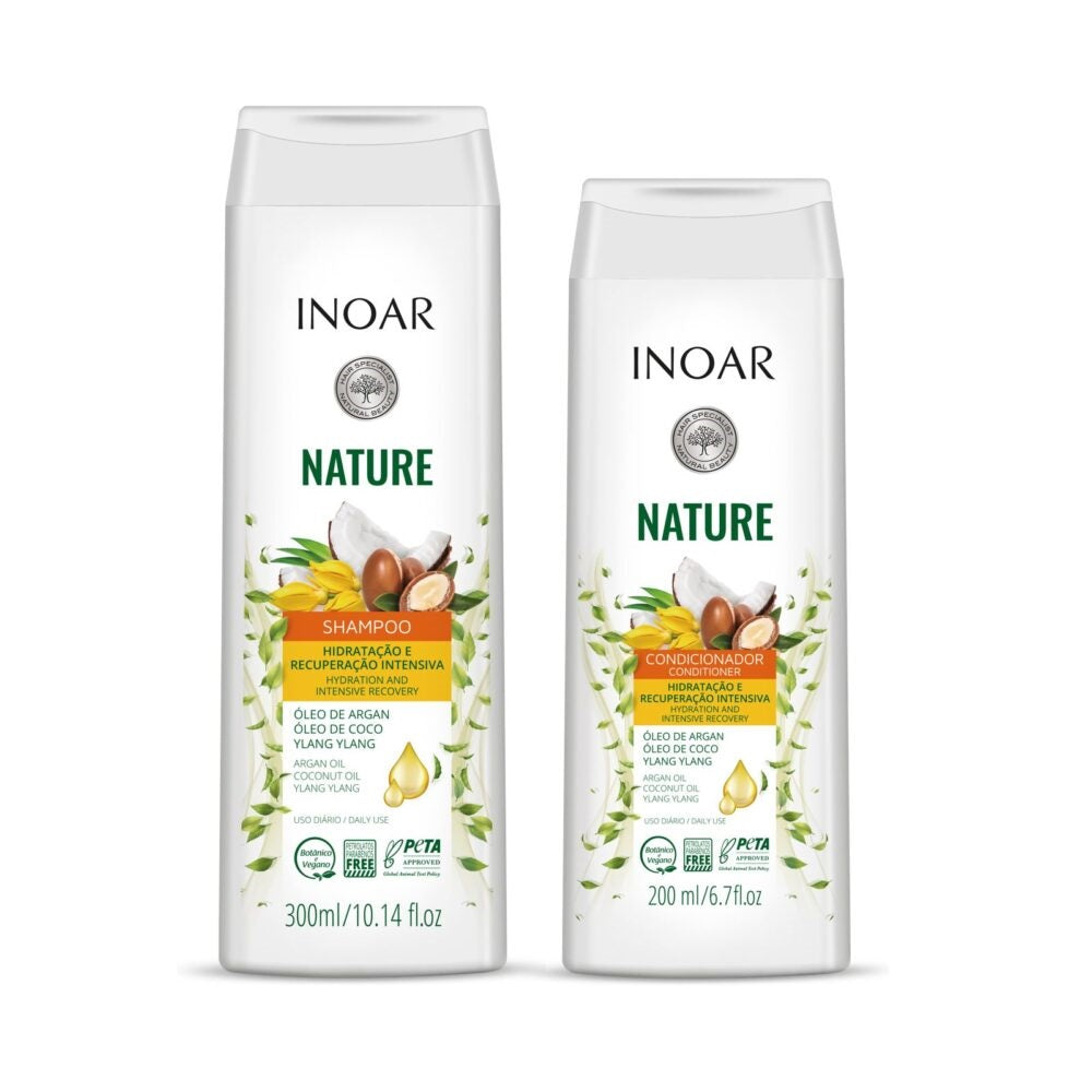 Inoar nature salon quality shampoo and conditioner kit with argan oil coconut oil and ylang ylang