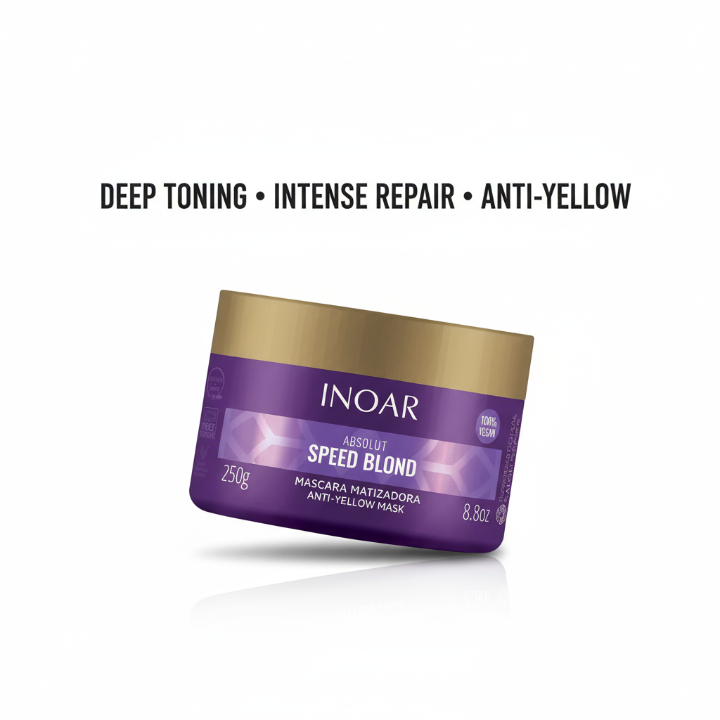 Inoar purple mask for brassy blonde hair Absolut Speed Blond anti-yellow hair masque container