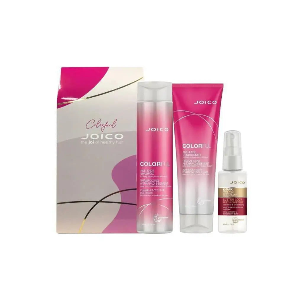 Joico Colorful Anti Fade Gift Set: Shampoo, Conditioner, Luster Lock Spray. Color Safe Hair Products, Hair Care Set, Beauty