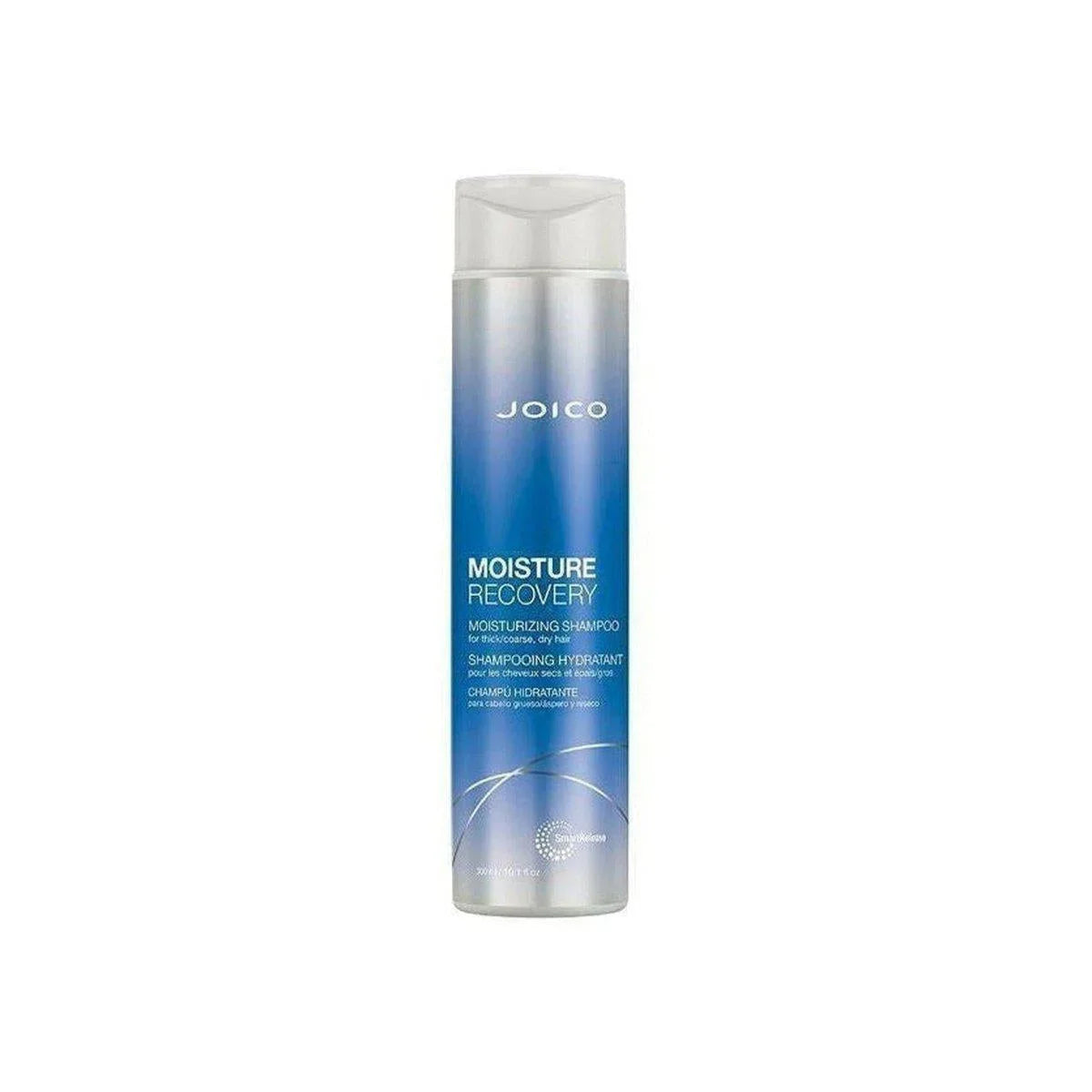 Joico Moisture Recovery Shampoo 300ml for dehydrated hair in sleek blue gradient bottle