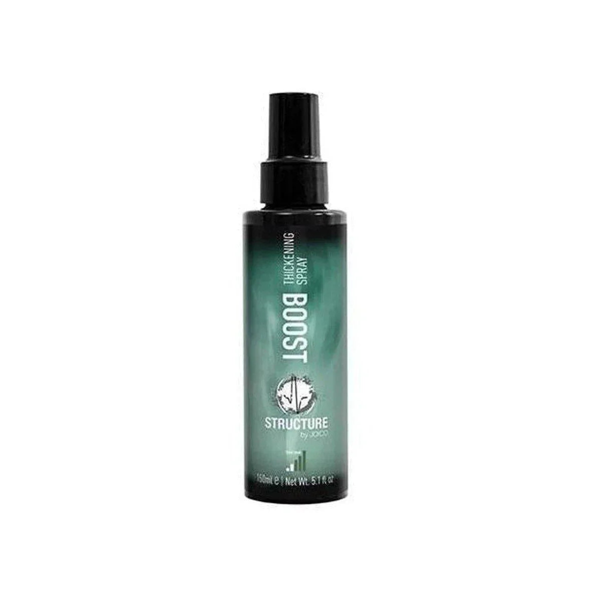 Joico Structure Boost Thickening Spray: Black and green gradient bottle labeled ’Boost’